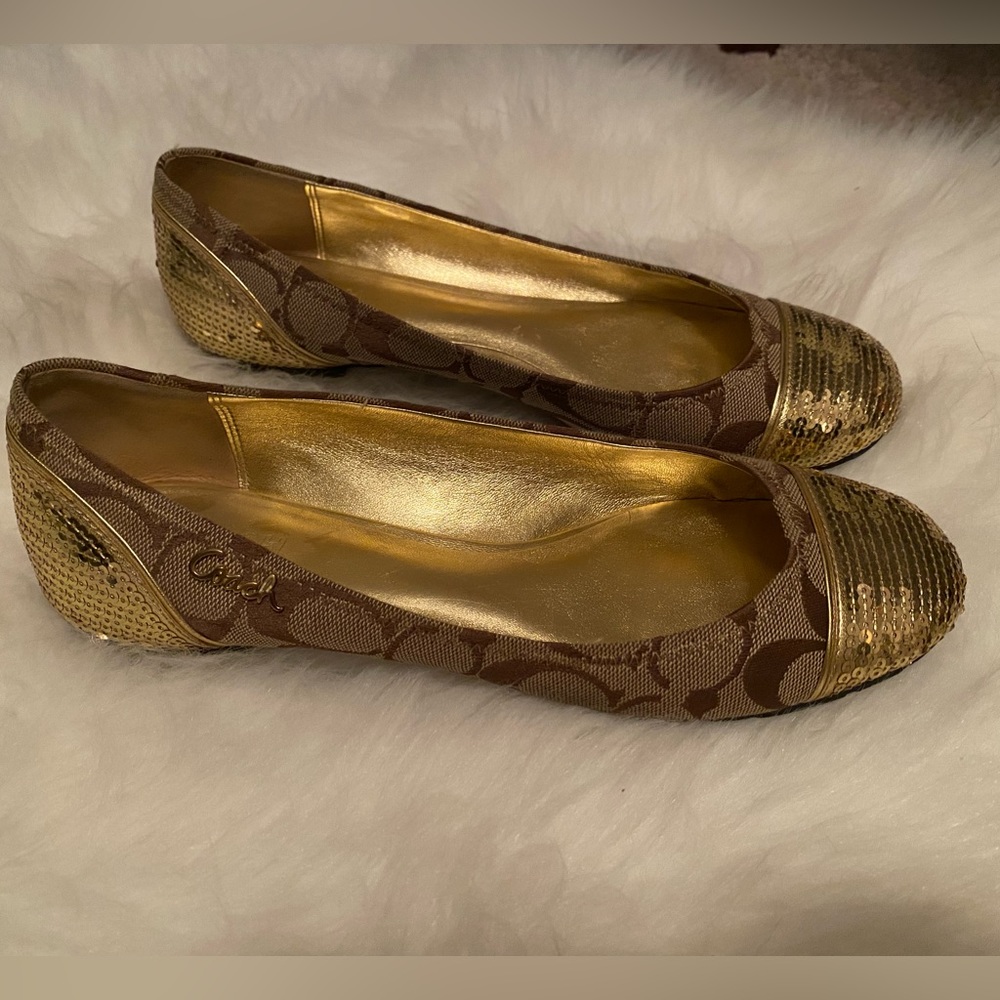 🥿Coach gold sequin ballet flats 8